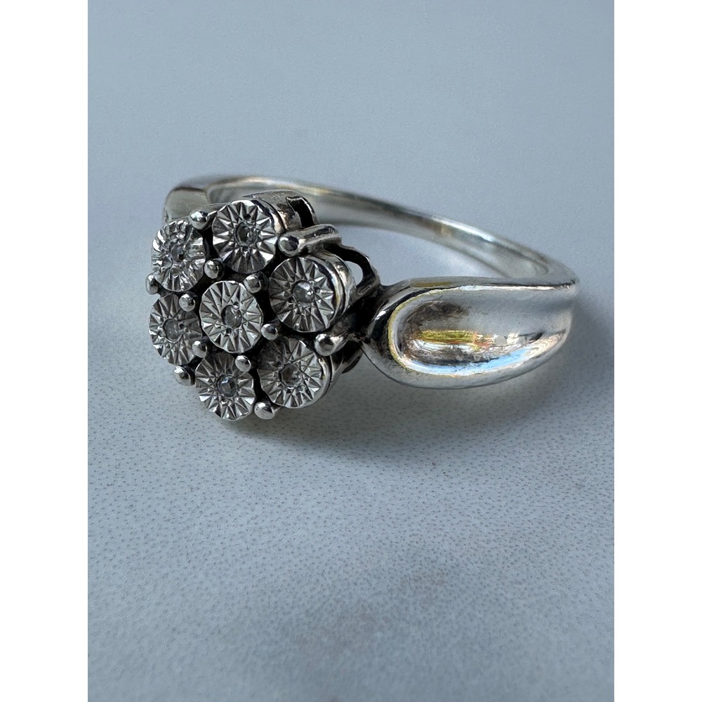 VTG Diamond Accent Flower Cluster Ring Split Band 3.40g NAJ Sterling Silver 925